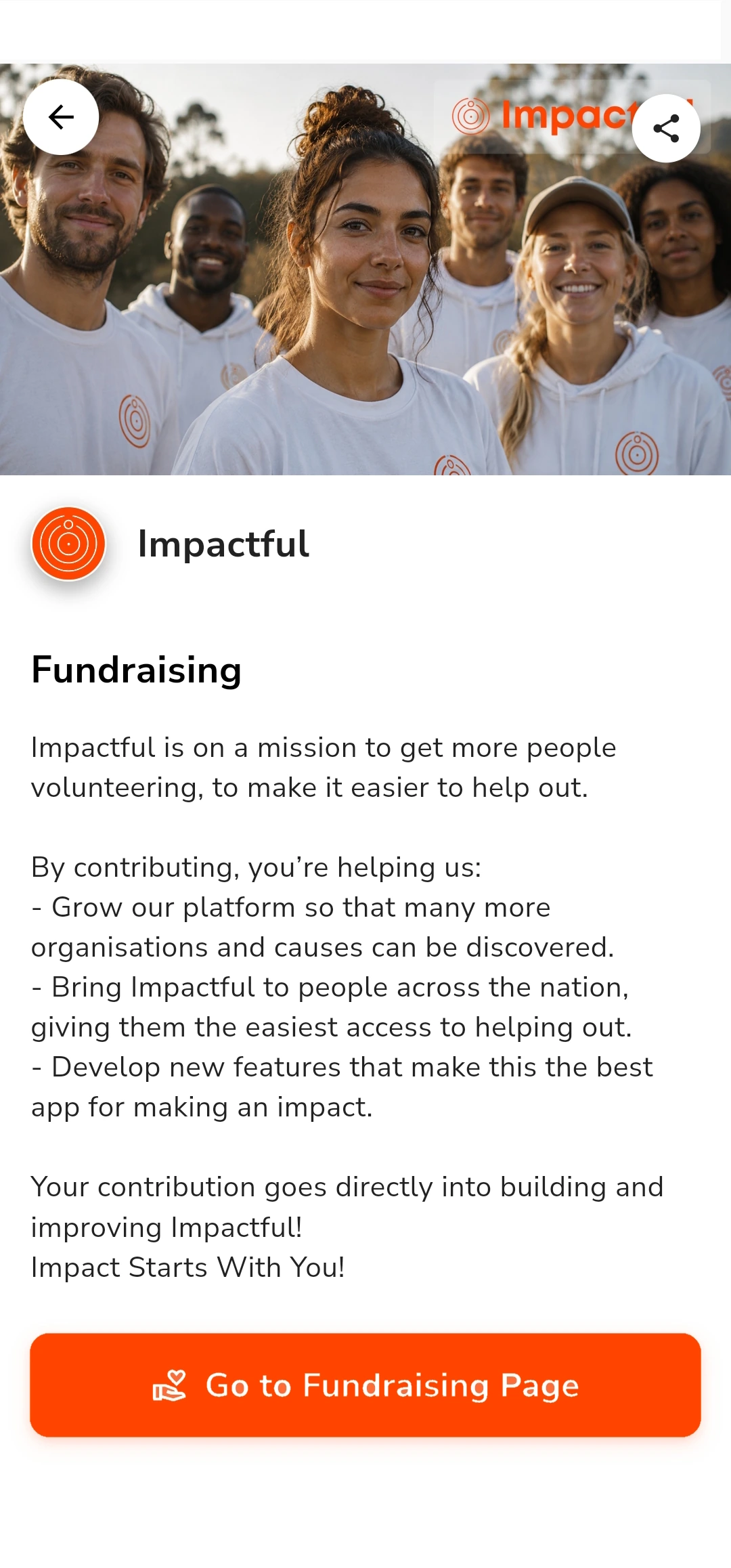 A fundraising campaign the organisation published, open in the Impactful app, with what the money goes towards and a link through to the fundraising page.